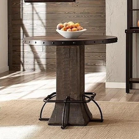 Rustic Round Counter Height Table with Wood Pedestal Base